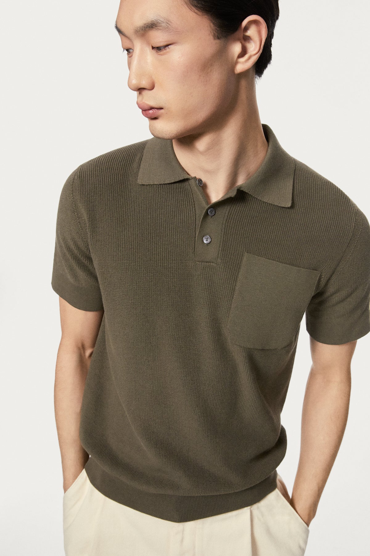 The Organic Cotton Ribbed Polo Shirt kaki green