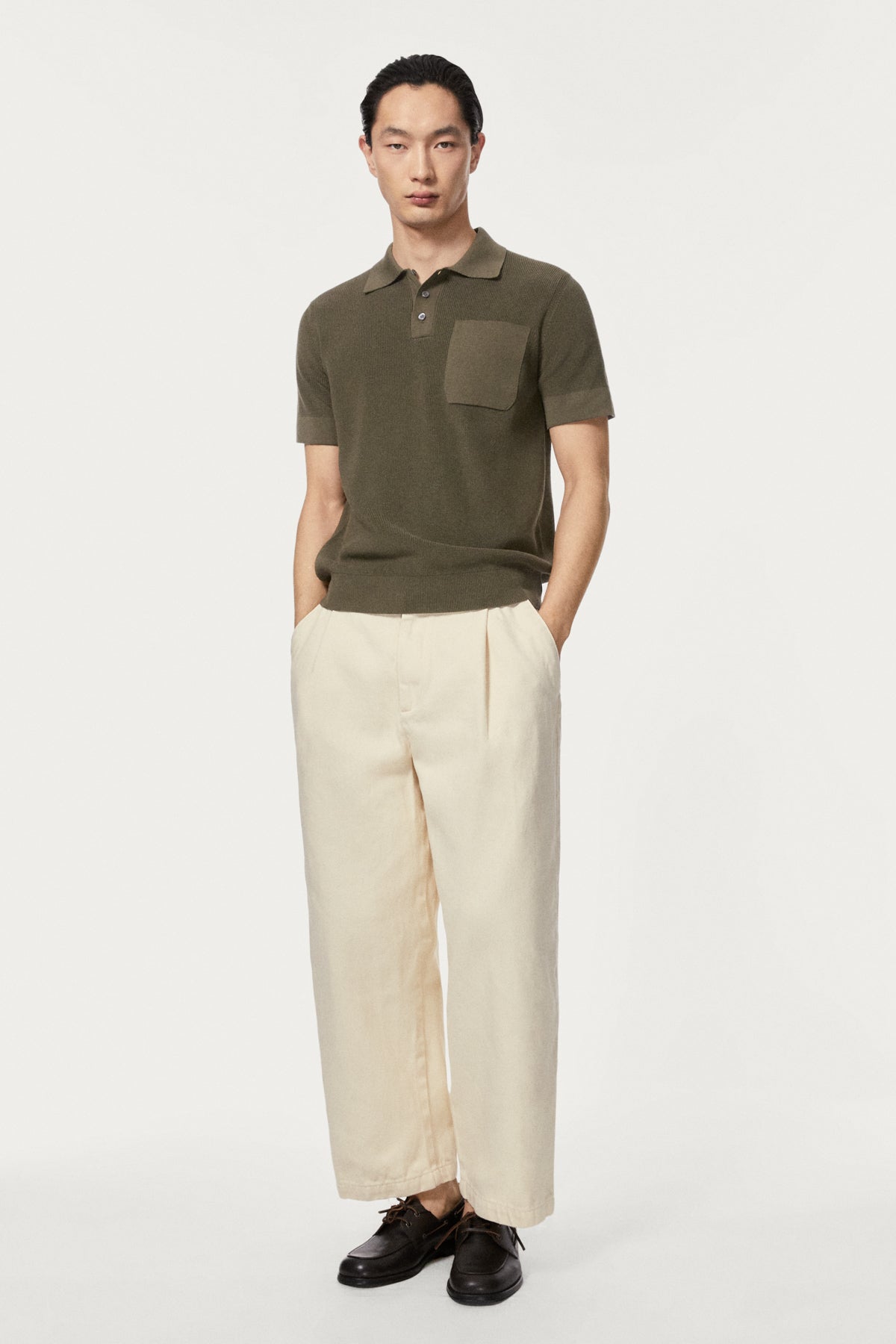 The Organic Cotton Ribbed Polo Shirt kaki green