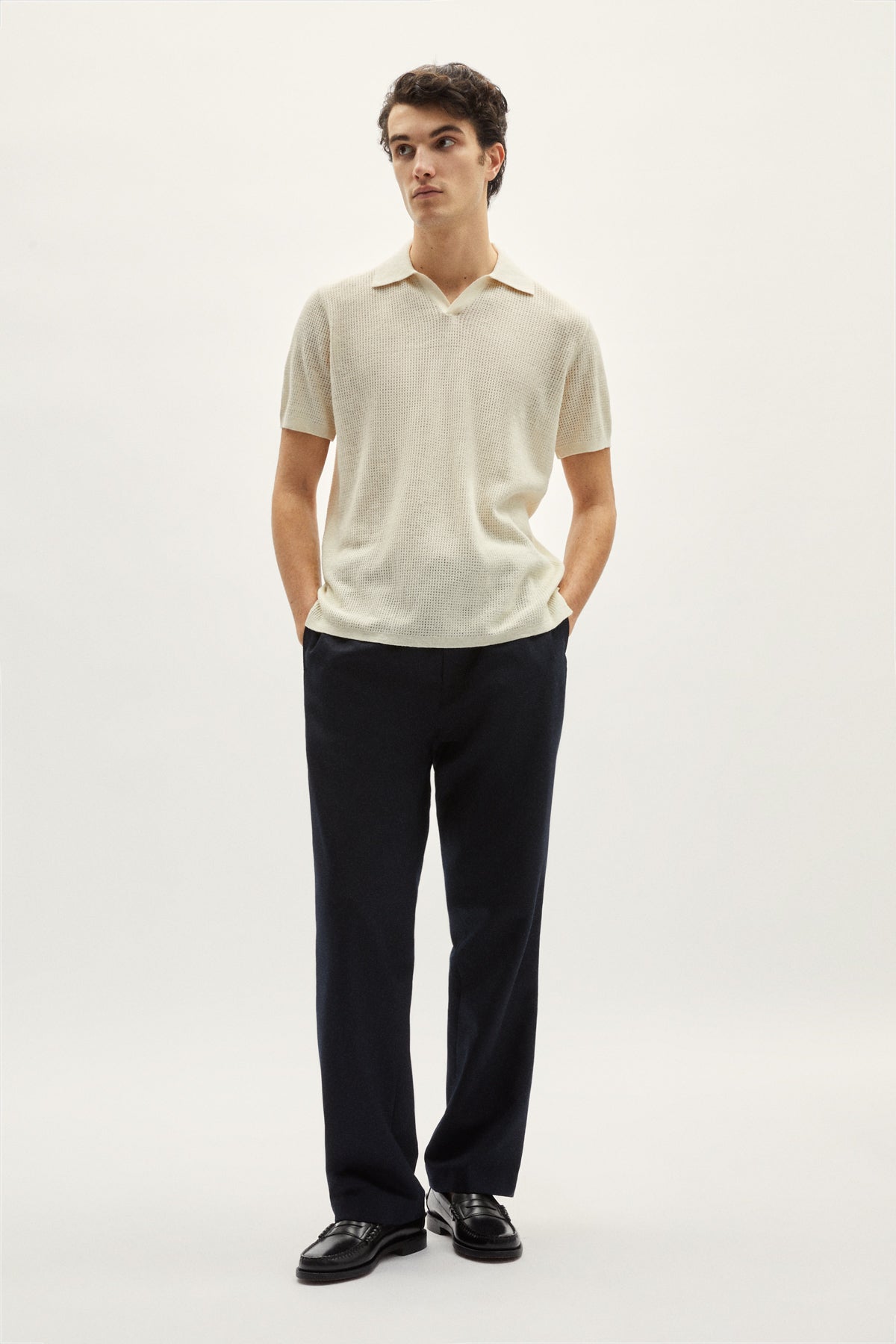 the linen cotton crochet polo milk white