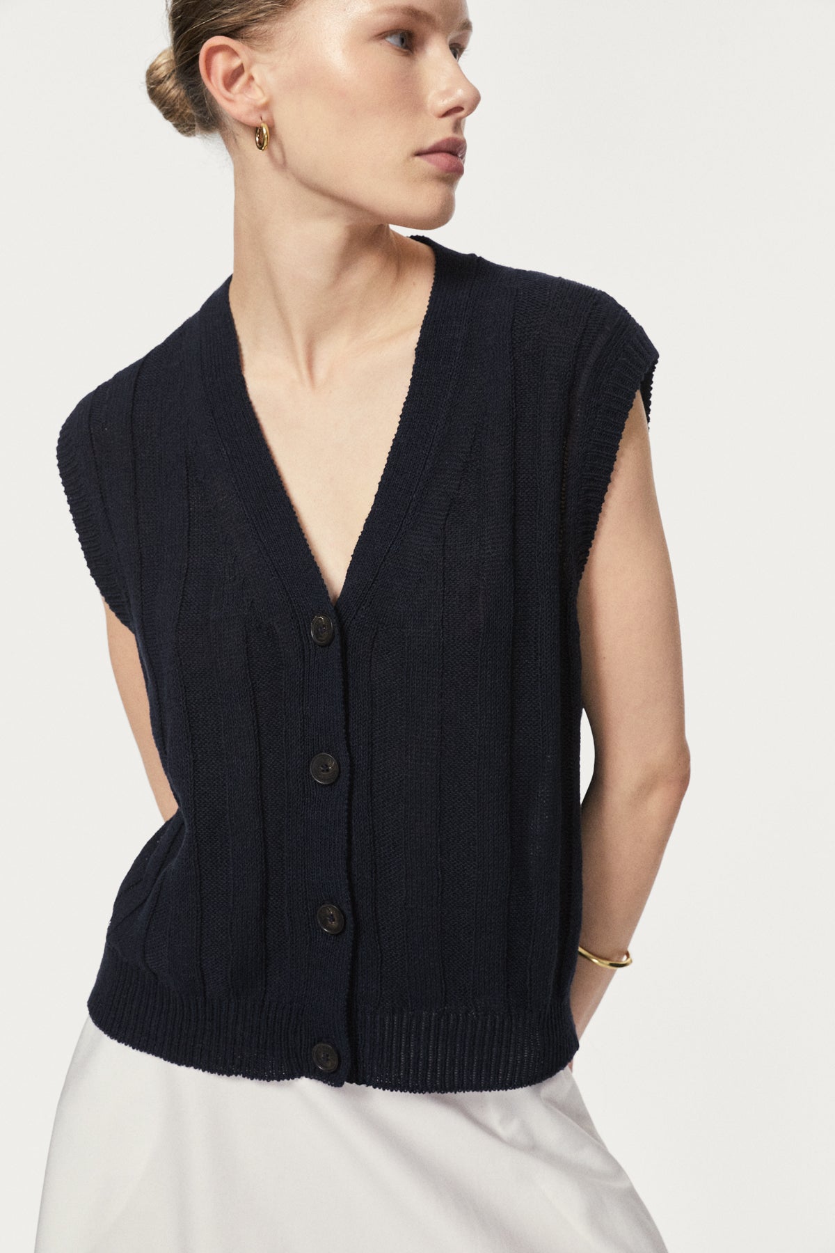 The Upcycled Linen Vest - Blue