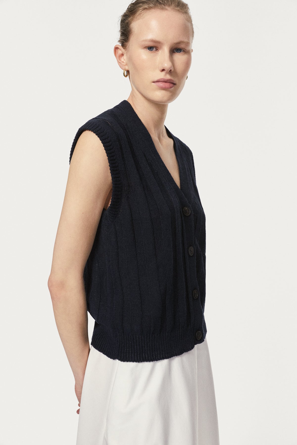 The Upcycled Linen Vest - Blue