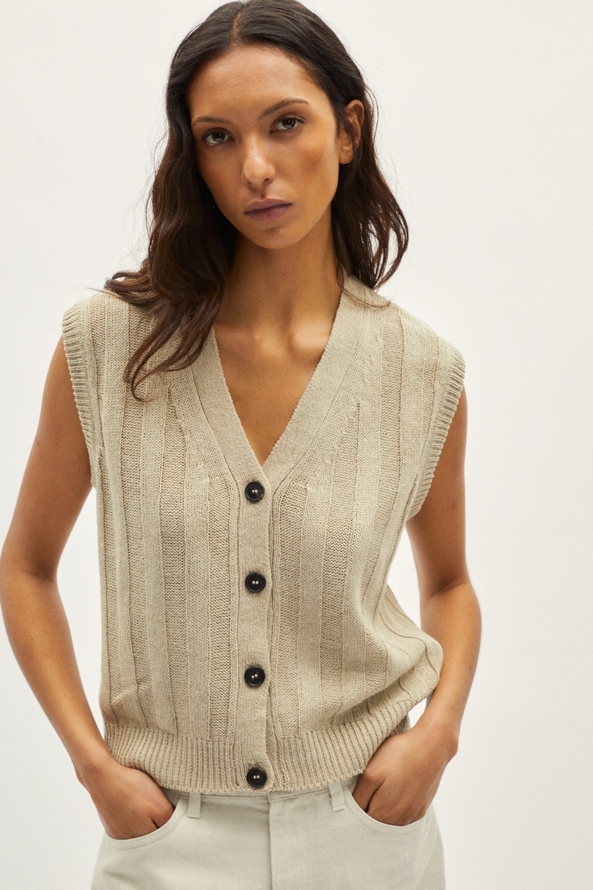 the upcycled linen vest undyed greige