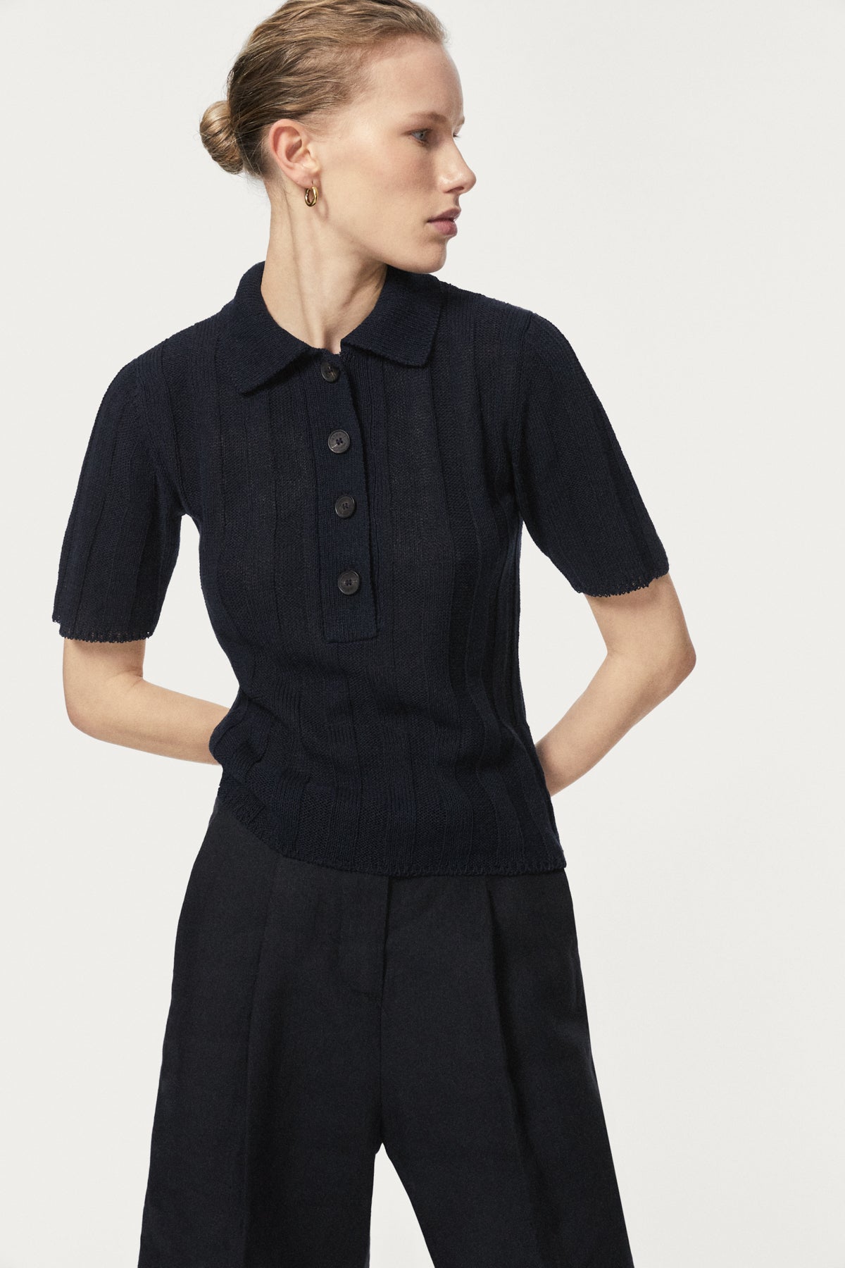 The Upcycled Linen Polo - blu navy