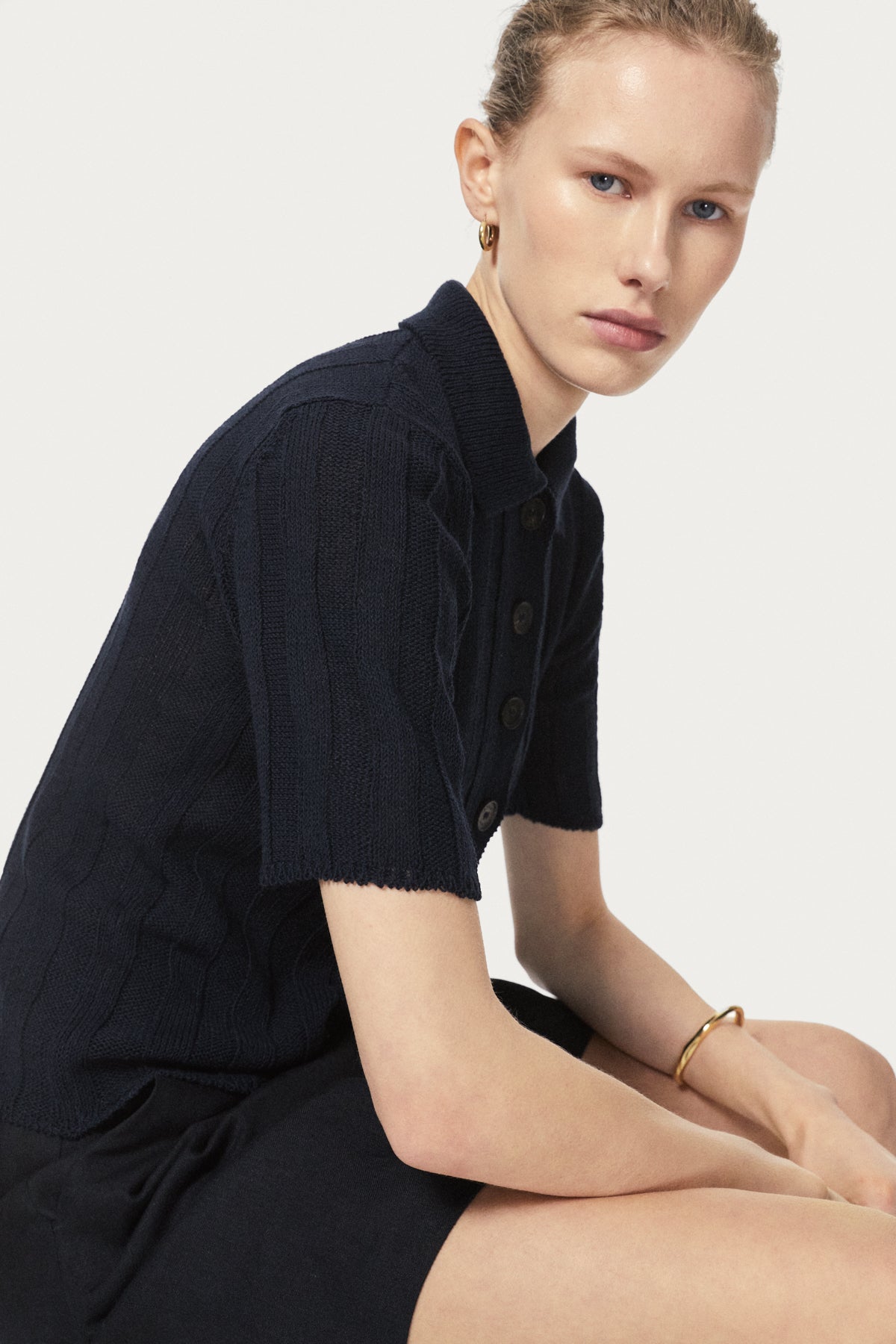 The Upcycled Linen Polo - blu navy