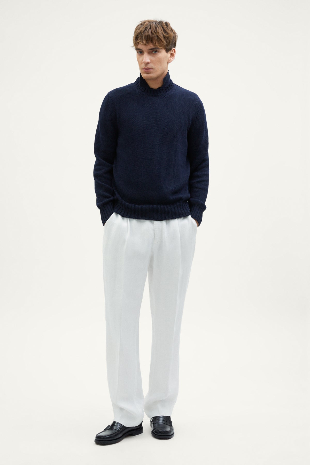 the organic cotton tricot sweater crewneck deep blue