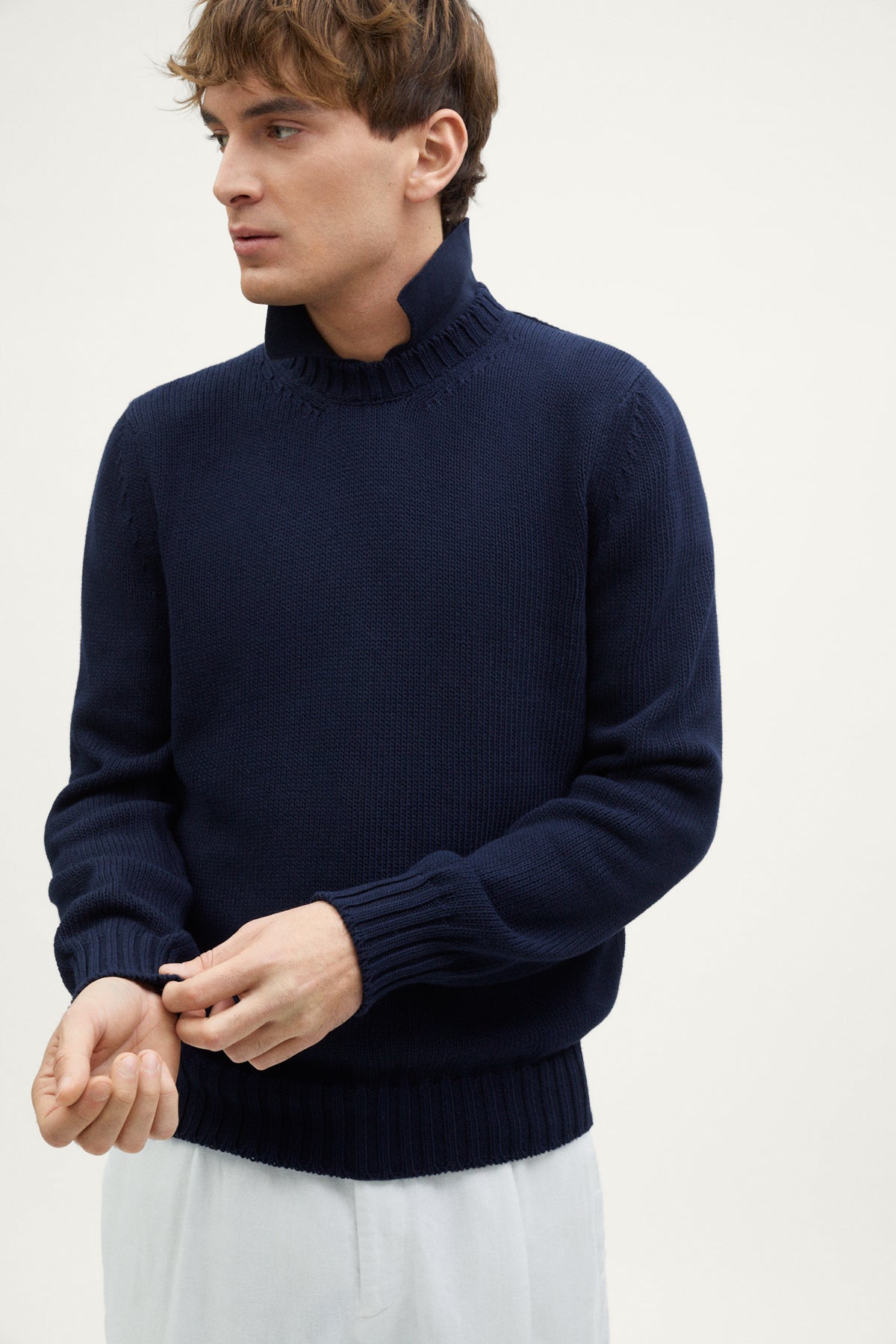 the organic cotton tricot sweater crewneck deep blue