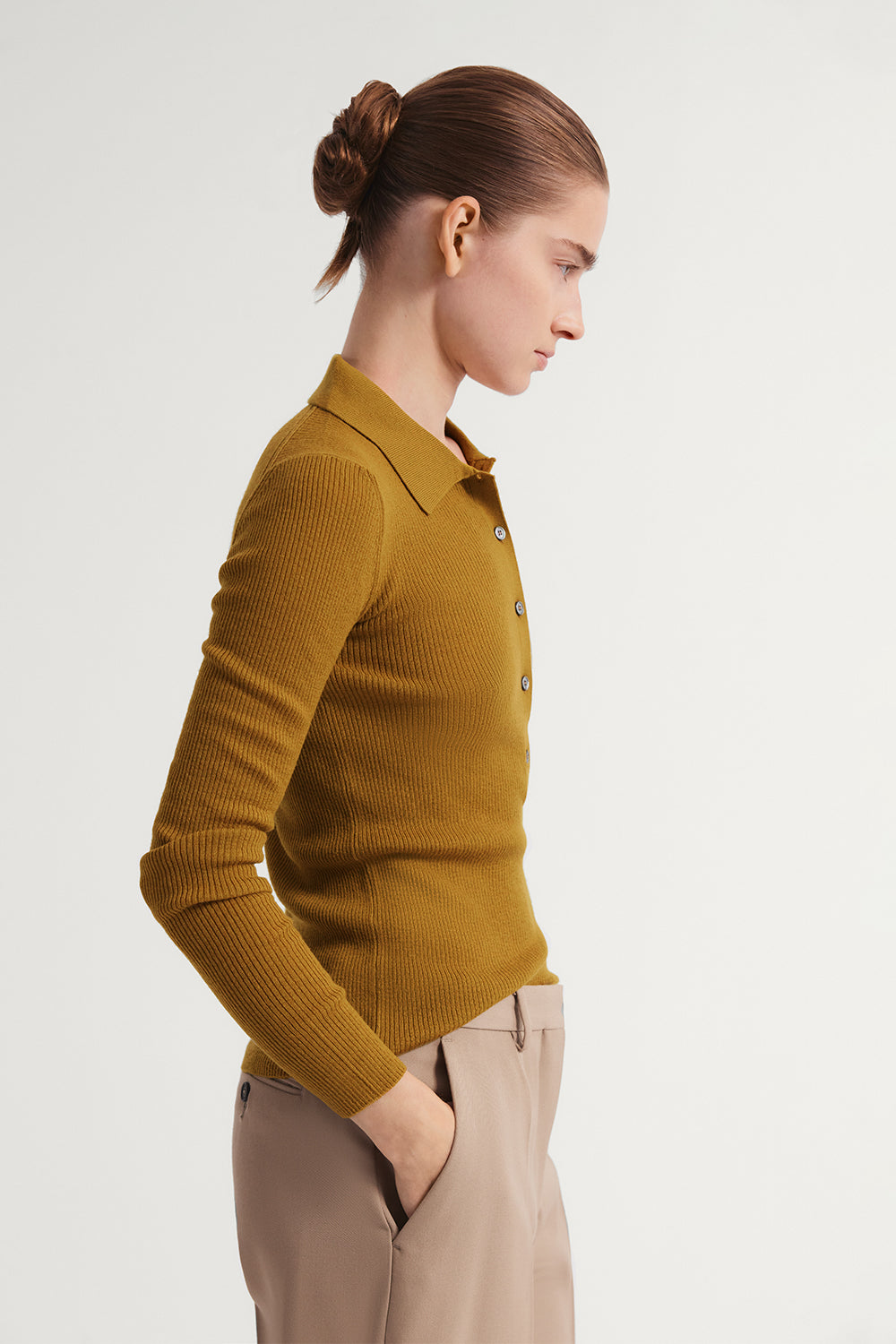 The Ultrasoft Wool Buttoned Polo Green Curry