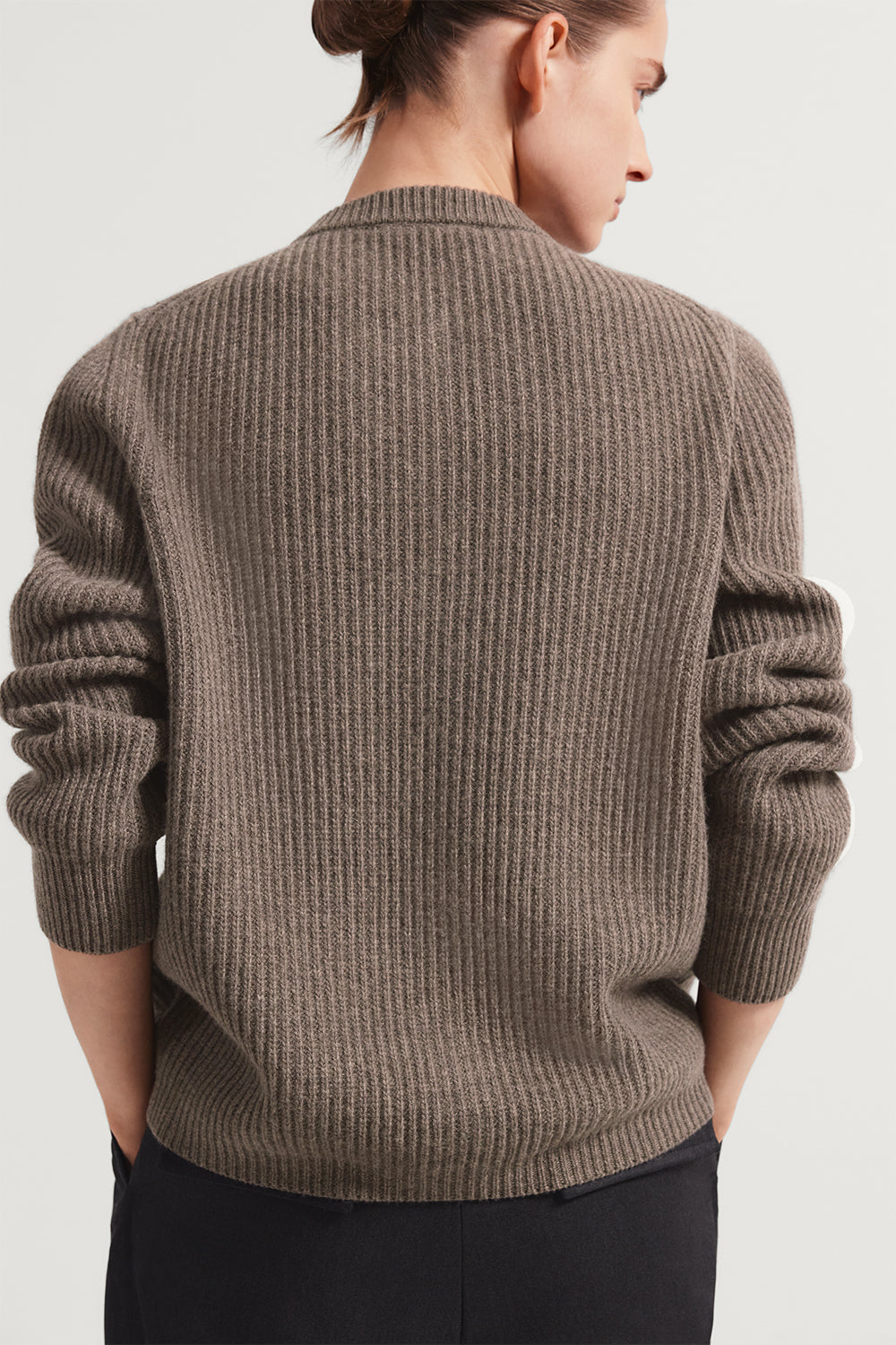 The Woolen Crewneck Ribbed Cardigan Taupe
