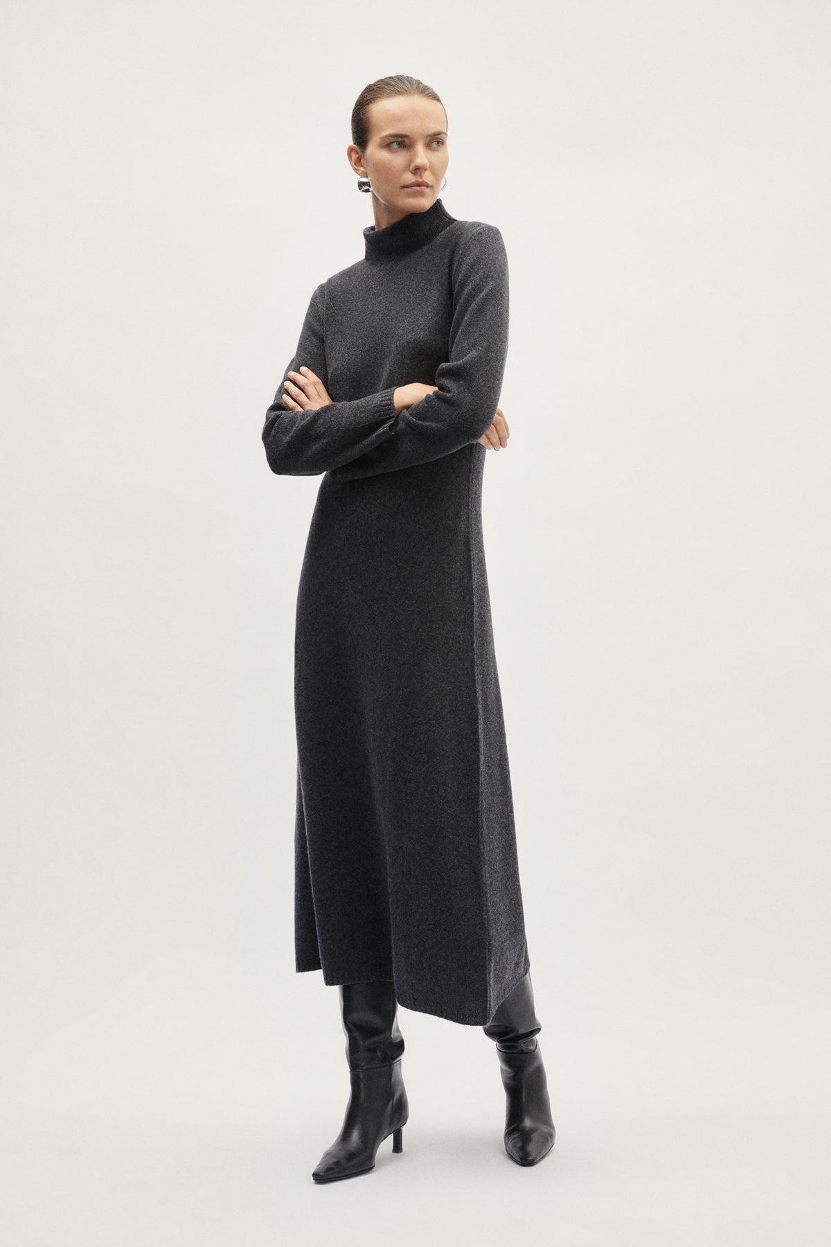 The Woolen Flared Dress - grey