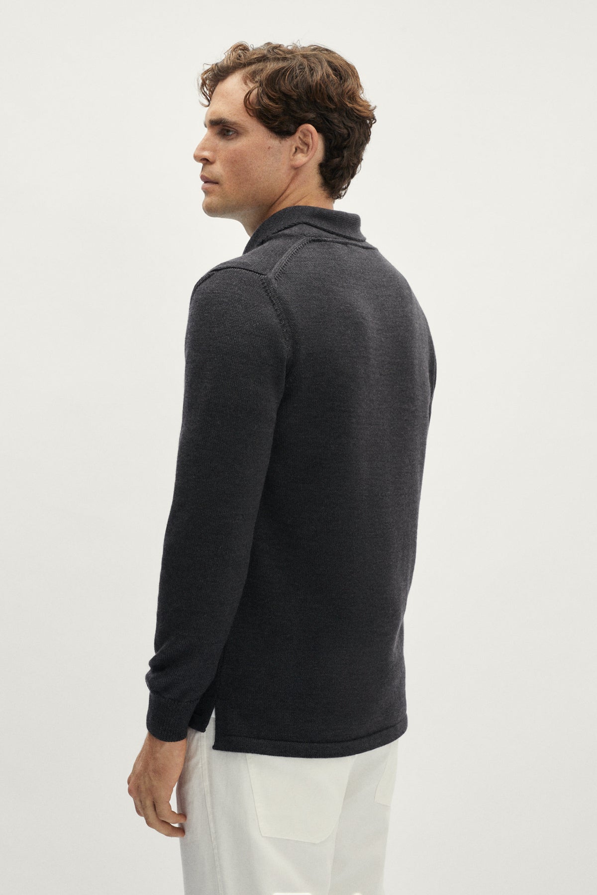 The Merino Wool Special Neck Polo - Grey