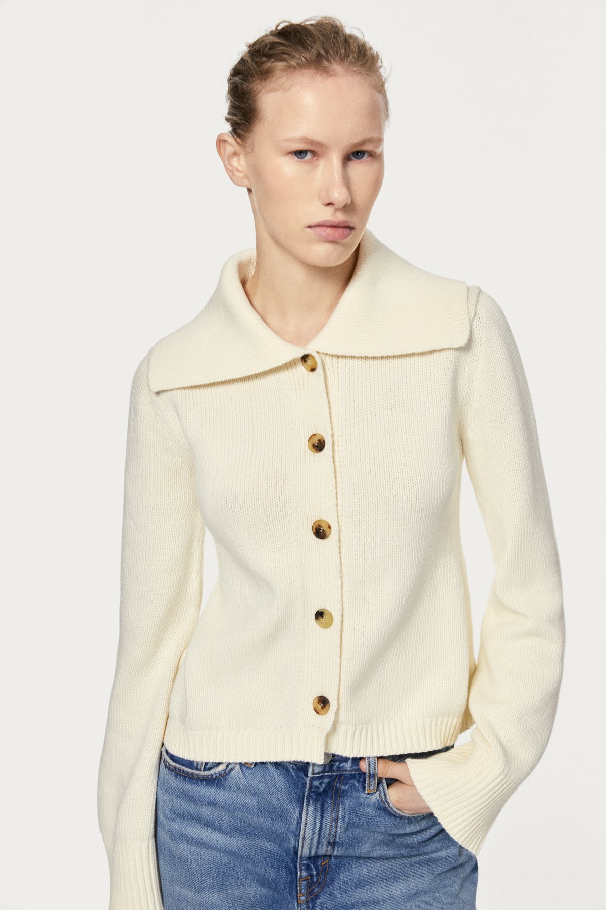 The Organic Cotton Tricot Cardigan milk white
