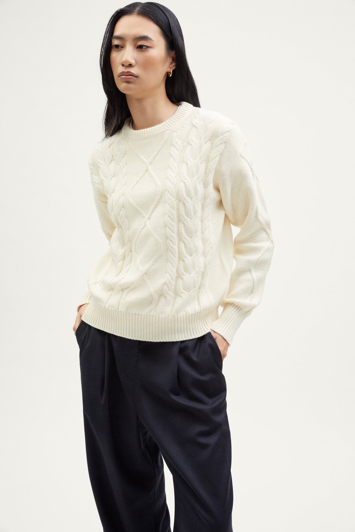 The Organic Cotton Aran Tricot Sweater milk white