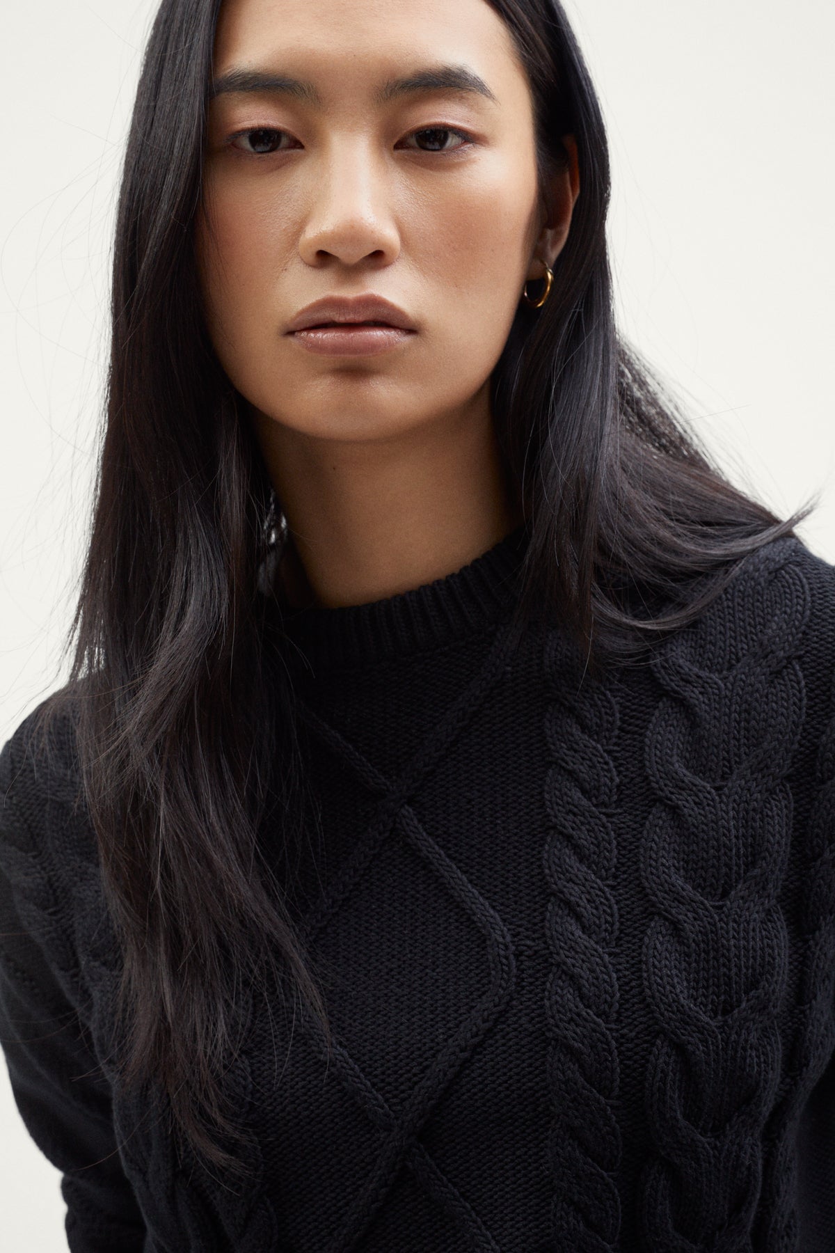 The Organic Cotton Aran Tricot Sweater black