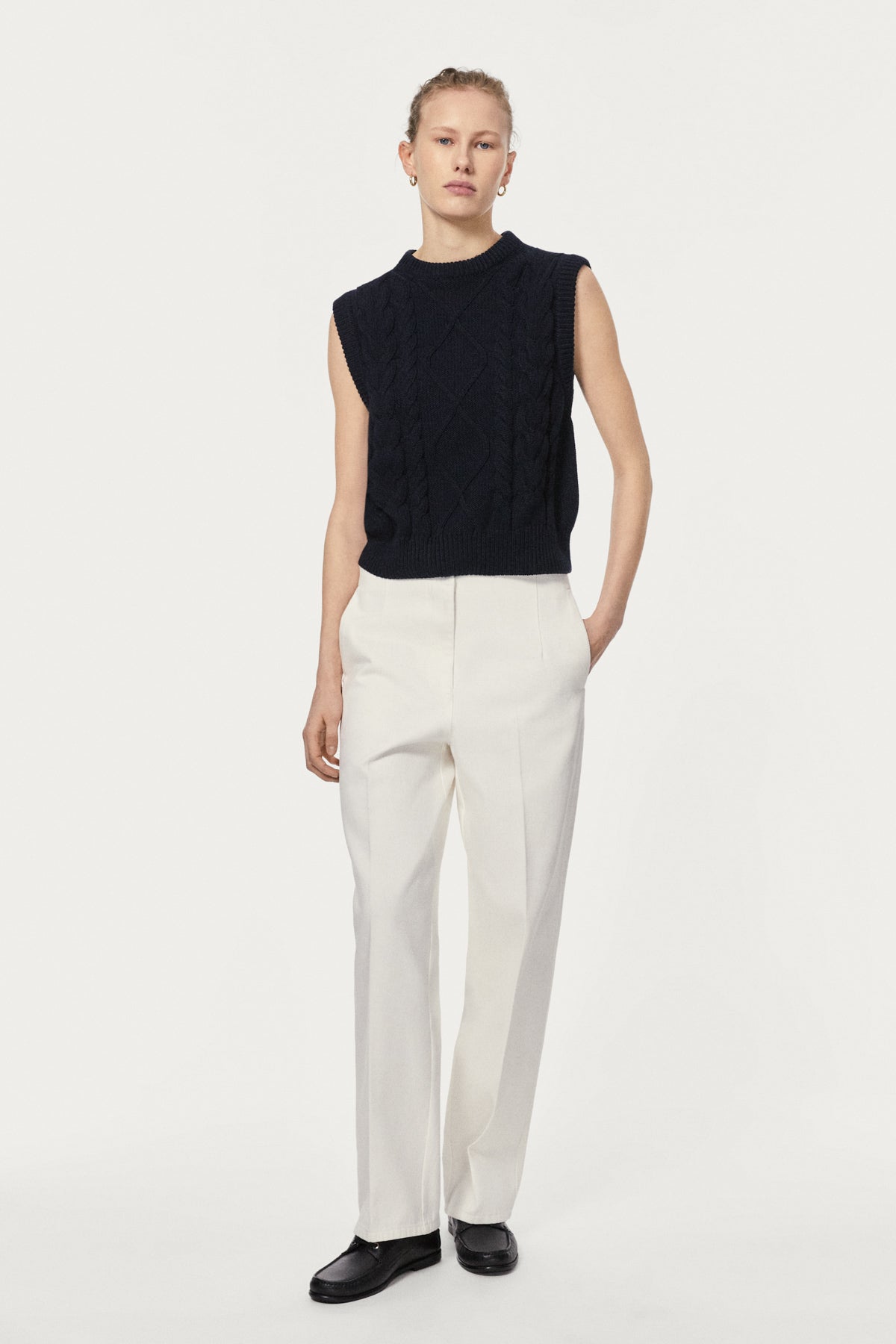 The Organic Cotton Aran Tricot Vest deep blue