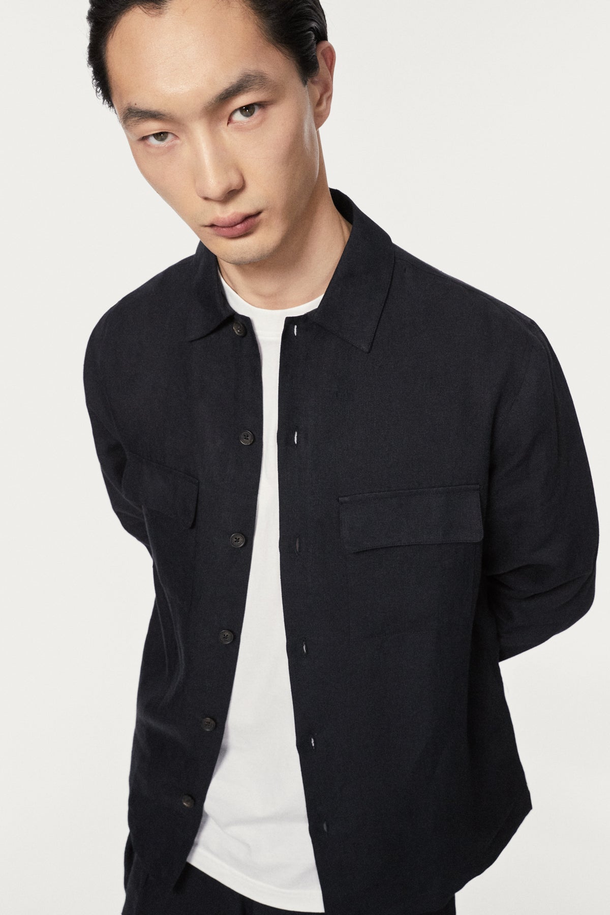 The Linen Twill Overshirt - blak