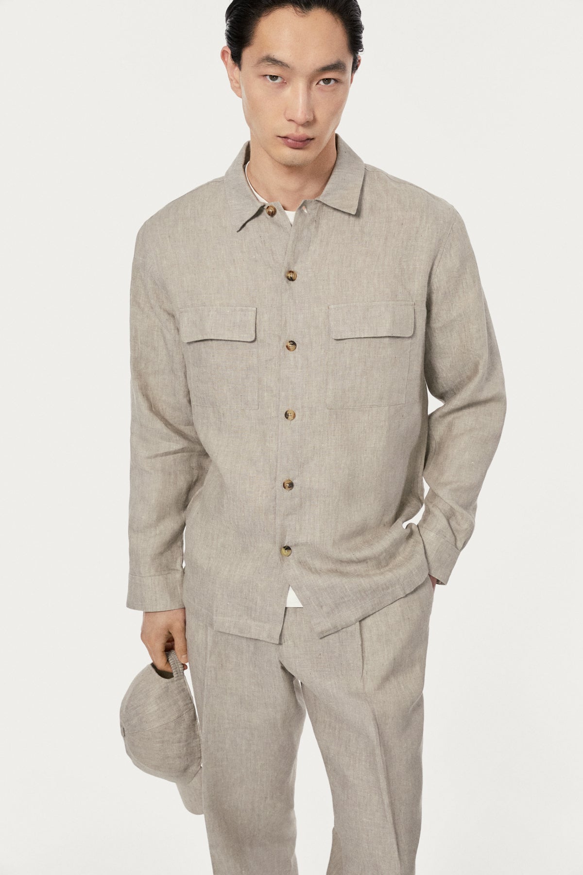 The Linen Twill Overshirt - hay