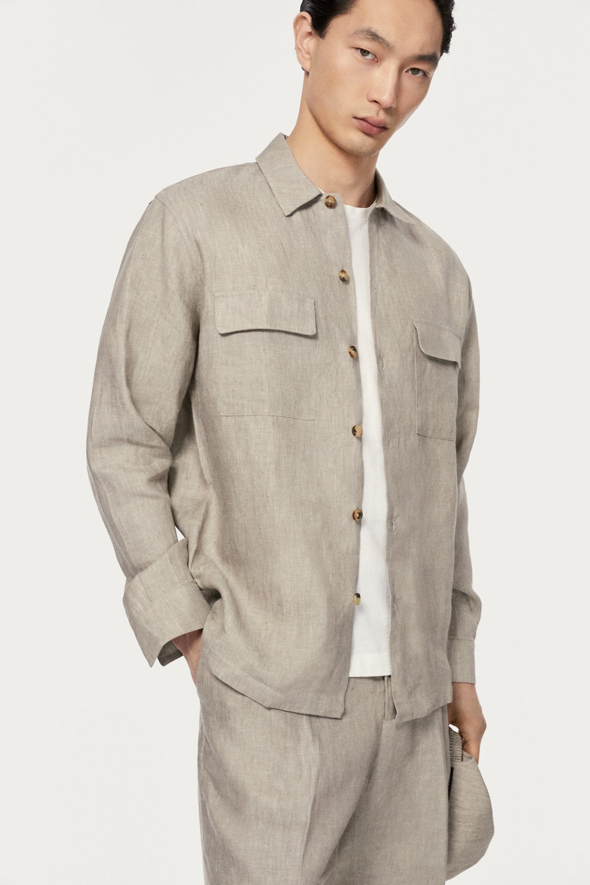 The Linen Twill Overshirt - hay