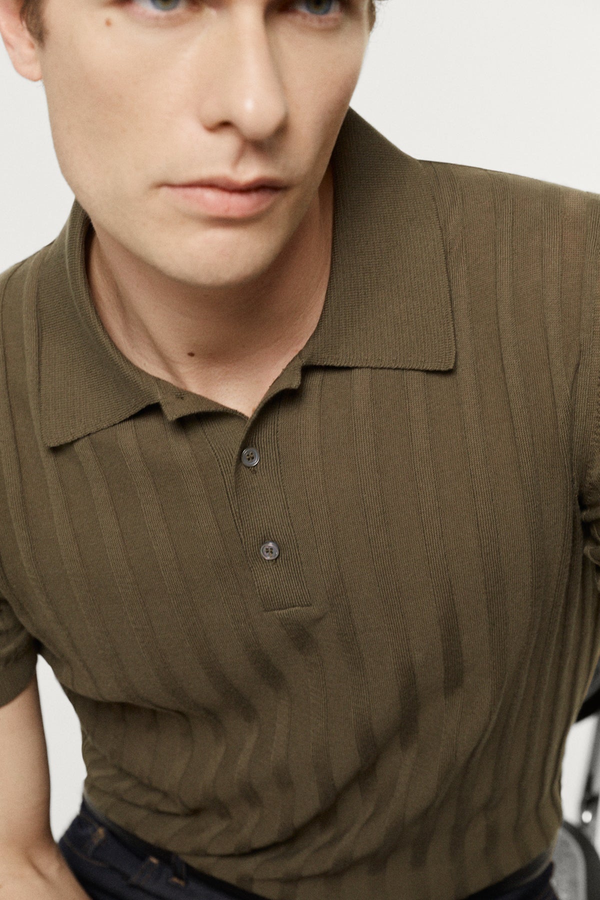 The Organic Cotton Ribbed Short Sleeve Polo Kaki Green