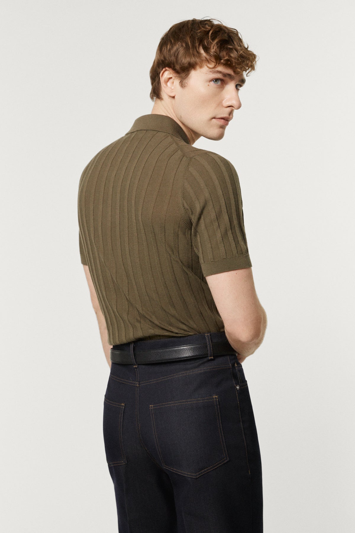 The Organic Cotton Ribbed Short Sleeve Polo Kaki Green