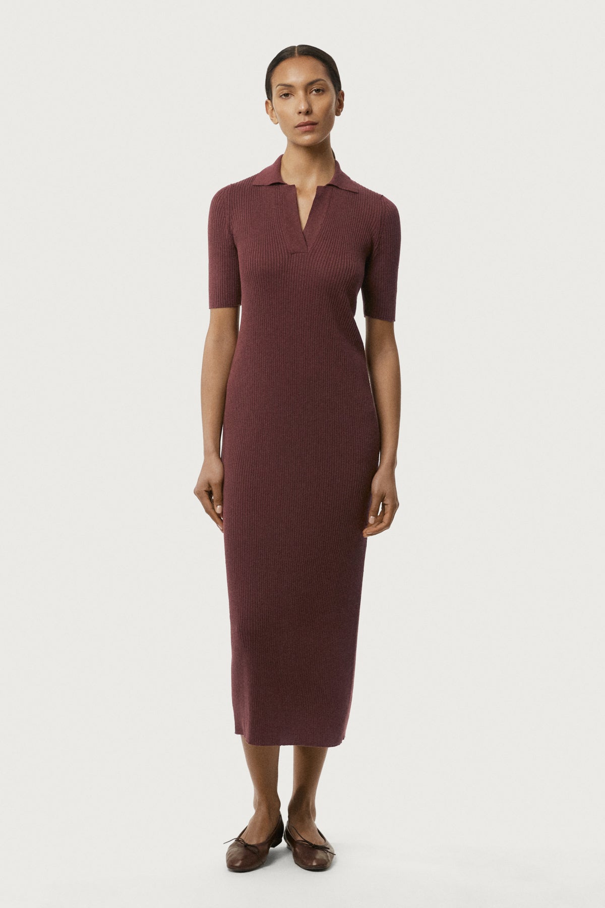 The Linen Cotton Polo Dress Mahogany