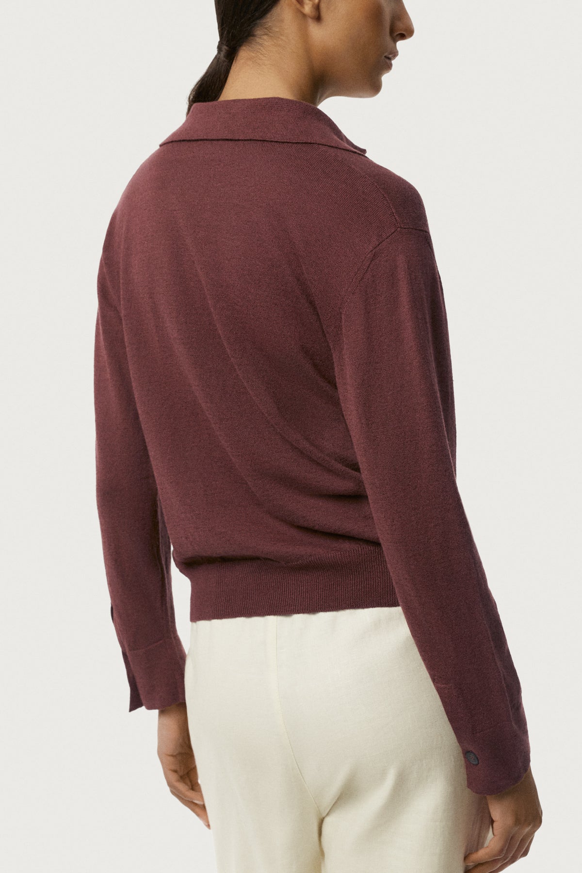 The Linen Cotton Vintage Long Sleeve Polo Mahogany