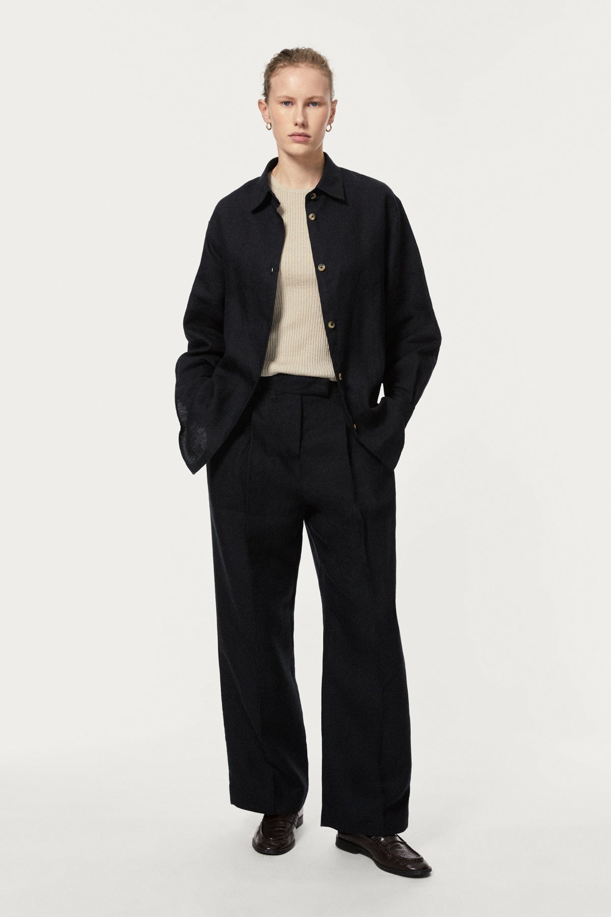 The Linen Twill Relaxed Overshirt balck navy