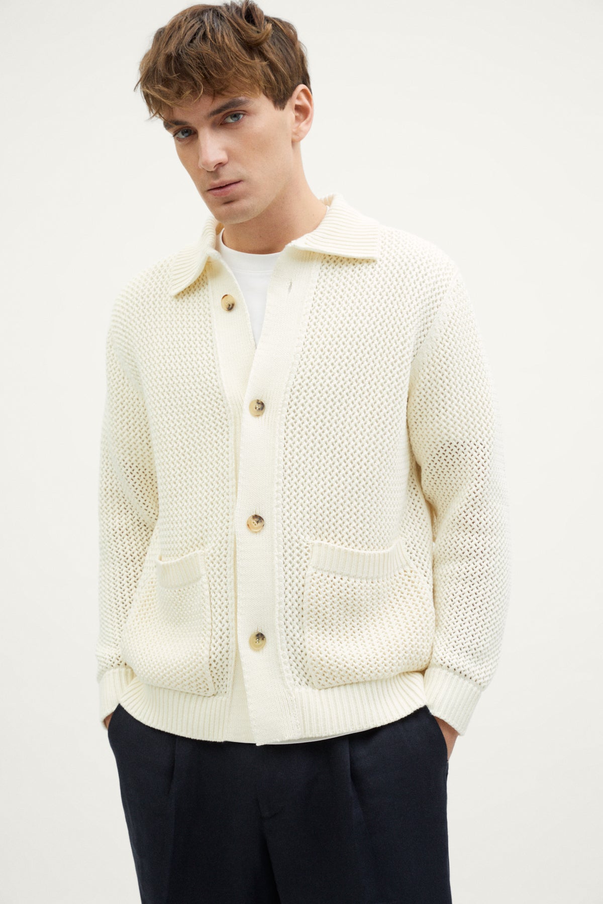 The Organic Cotton Open-Tricot Jacket milk white