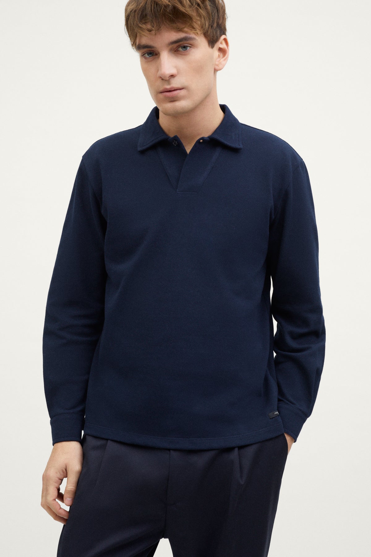 The Organic Cotton Piqué Long Sleeve Polo blue navy
