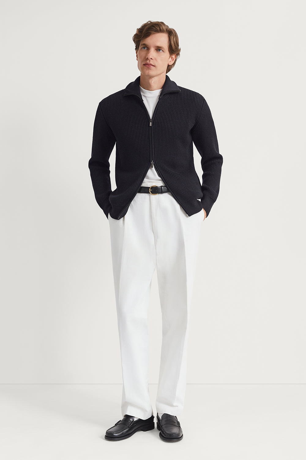 The Merino Wool Polo Collar Zip Cardigan