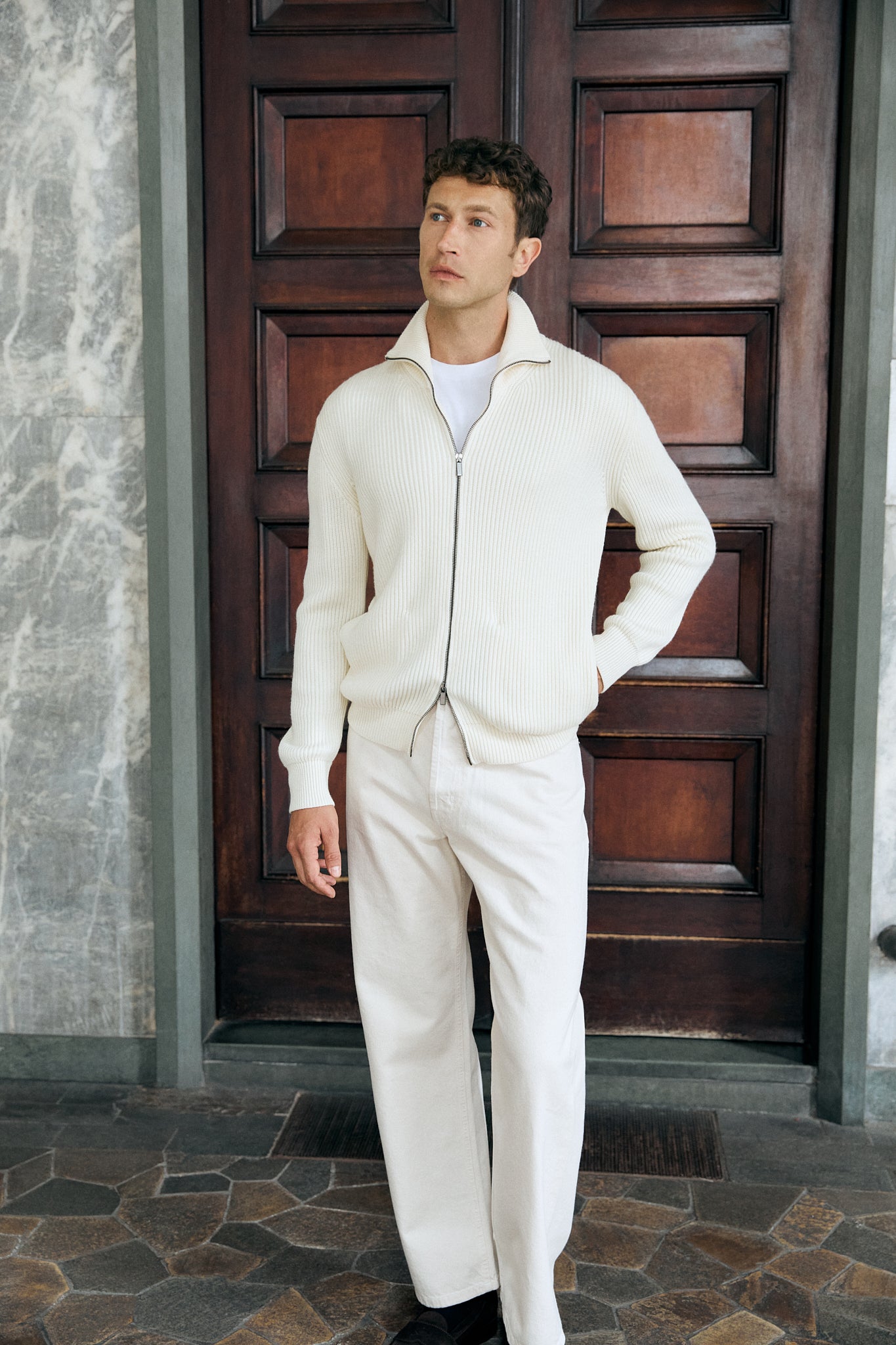 The Merino Wool Polo Collar Zip Cardigan - Main Image