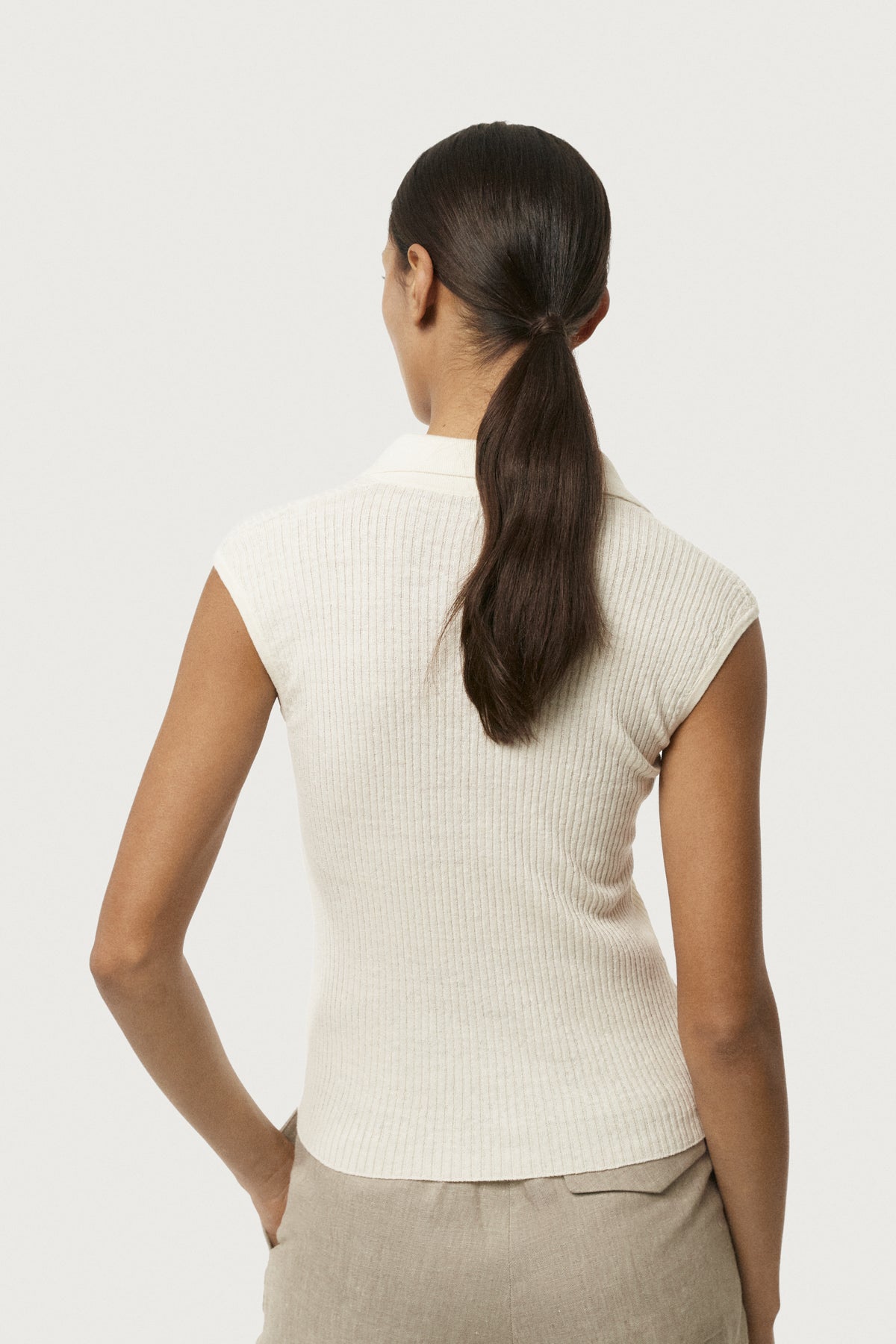 The Linen Cotton Lapel-Neck Top Milk White