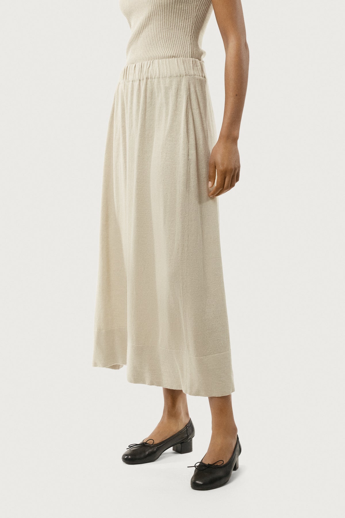 The Linen Cotton Lightweight Flare Skirt Hay