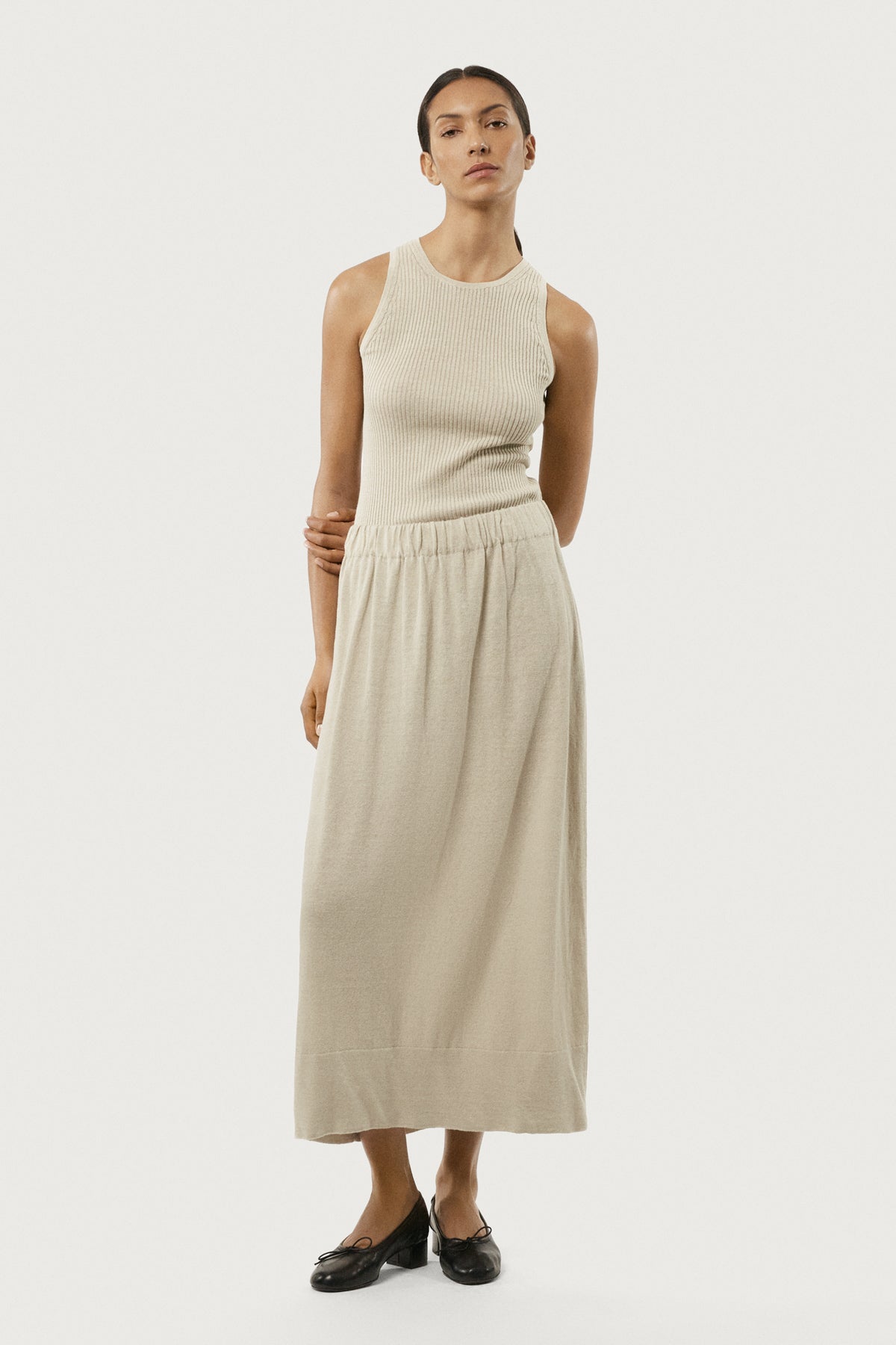 The Linen Cotton Lightweight Flare Skirt Hay