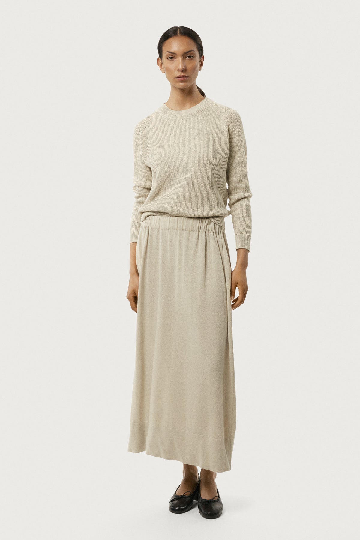 The Linen Cotton Lightweight Flare Skirt Hay