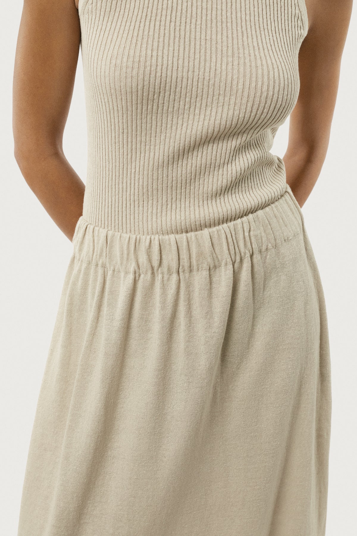 The Linen Cotton Lightweight Flare Skirt Hay