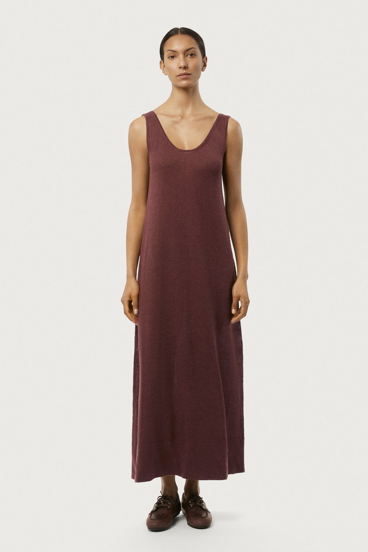 The Linen Cotton Lightweight A-Line Dress Mahogany