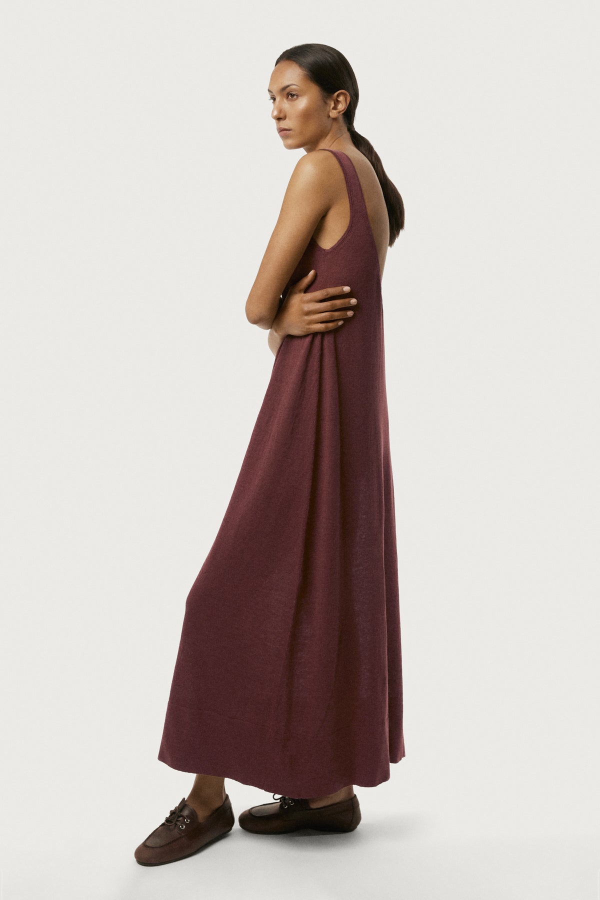 The Linen Cotton Lightweight A-Line Dress Mahogany
