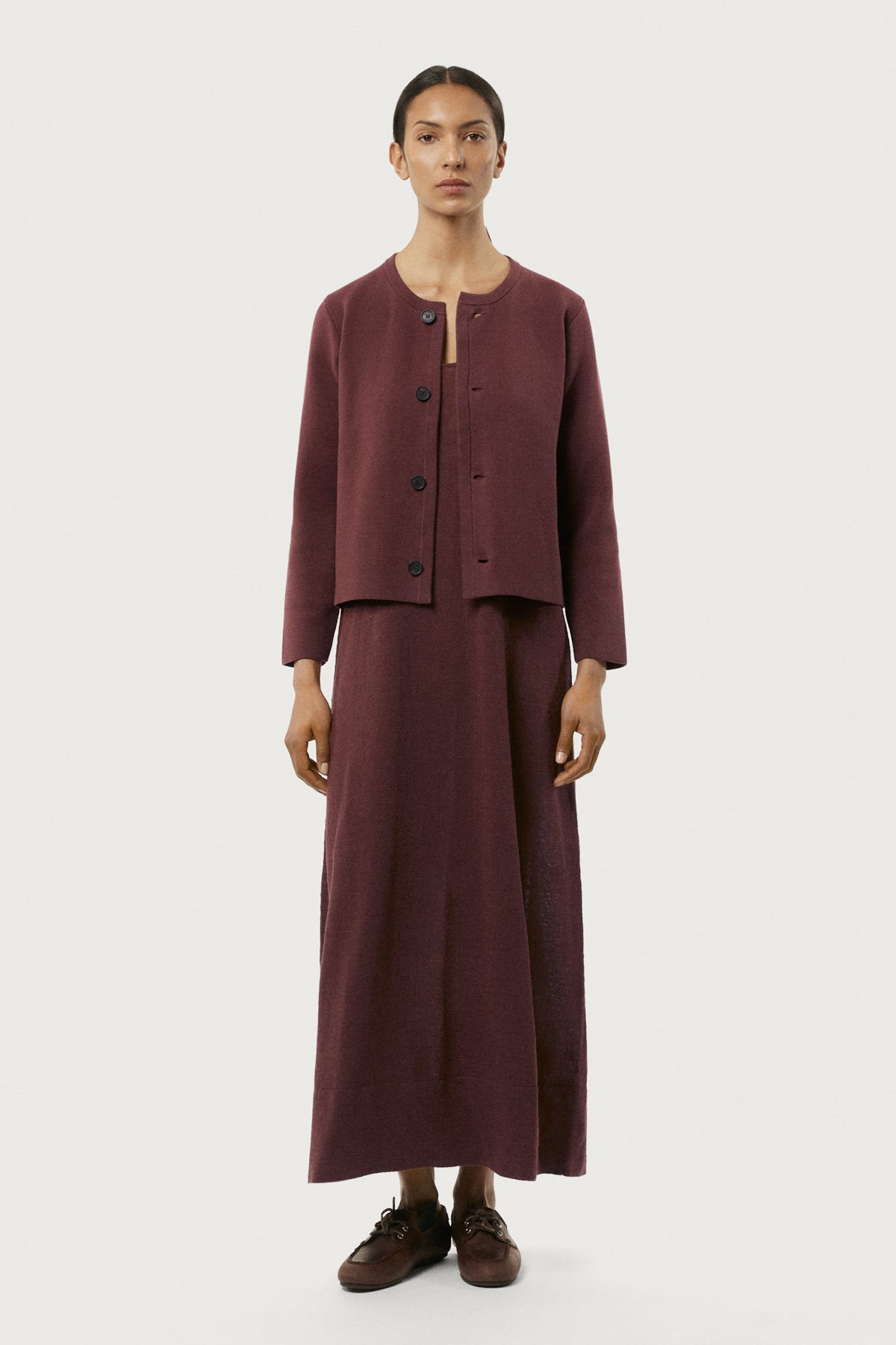 The Linen Cotton Lightweight A-Line Dress Mahogany