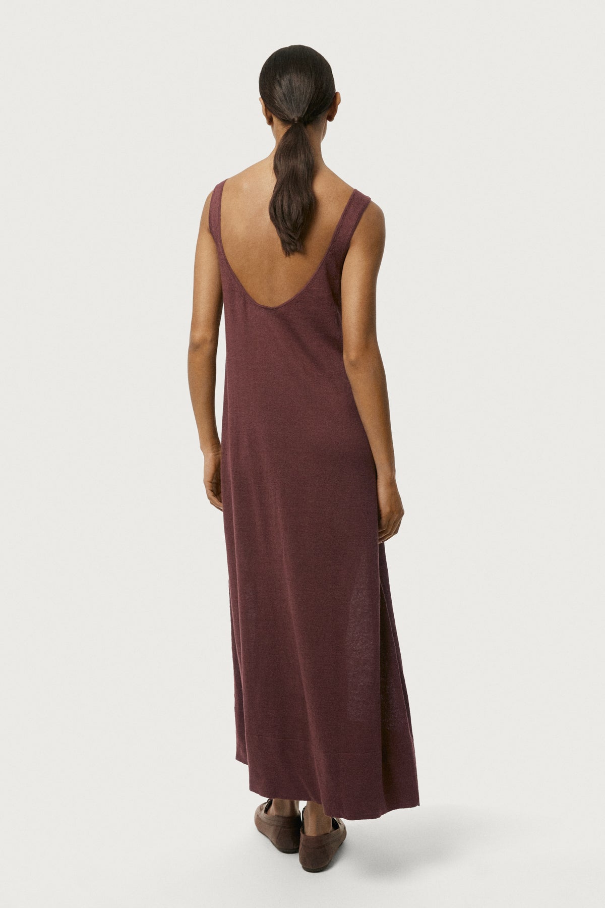 The Linen Cotton Lightweight A-Line Dress Mahogany