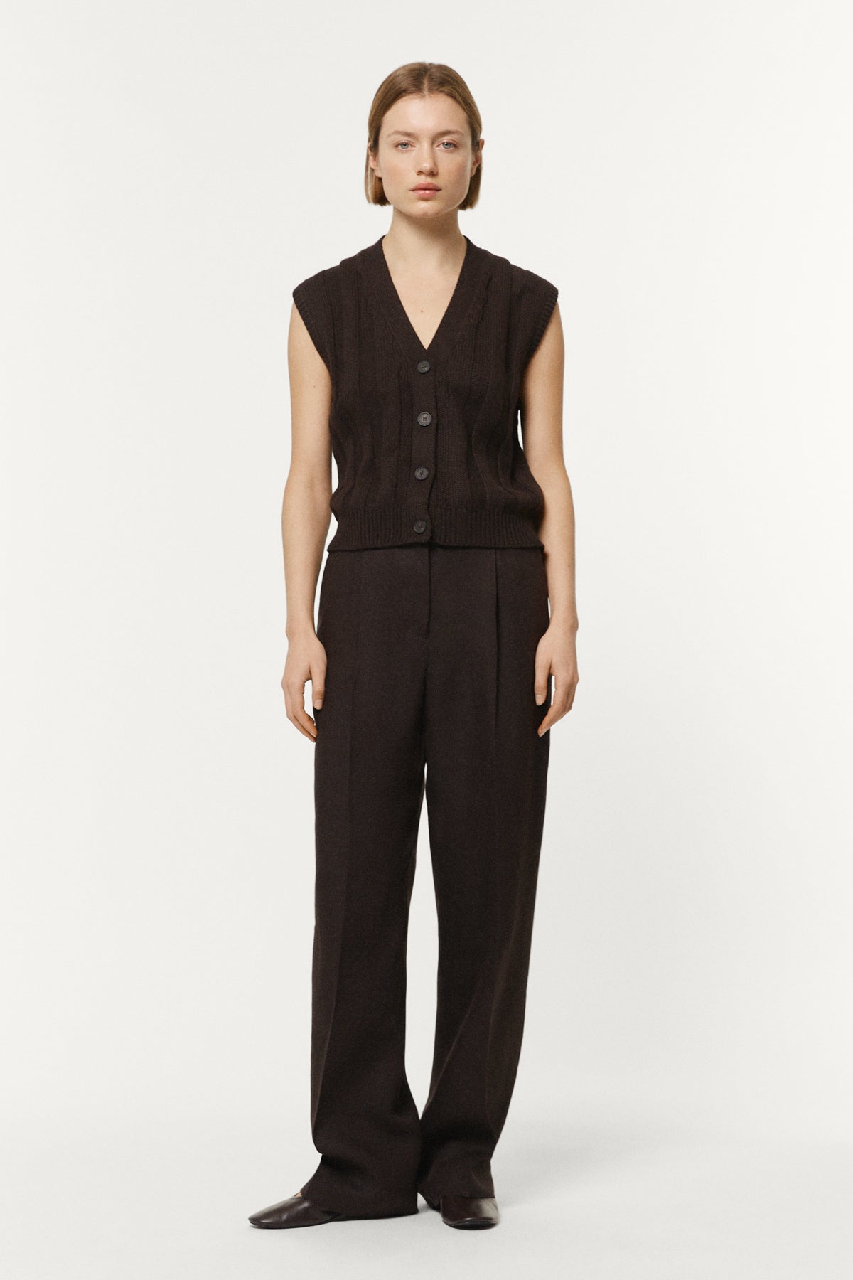 The Organic Cotton Flat Rib Tricot Vest cafe noir