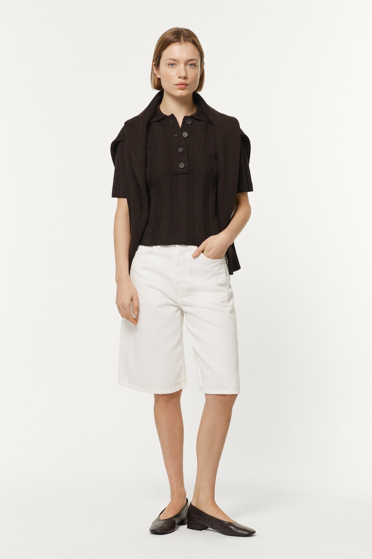 The Organic Cotton Flat Rib Tricot Polo brown