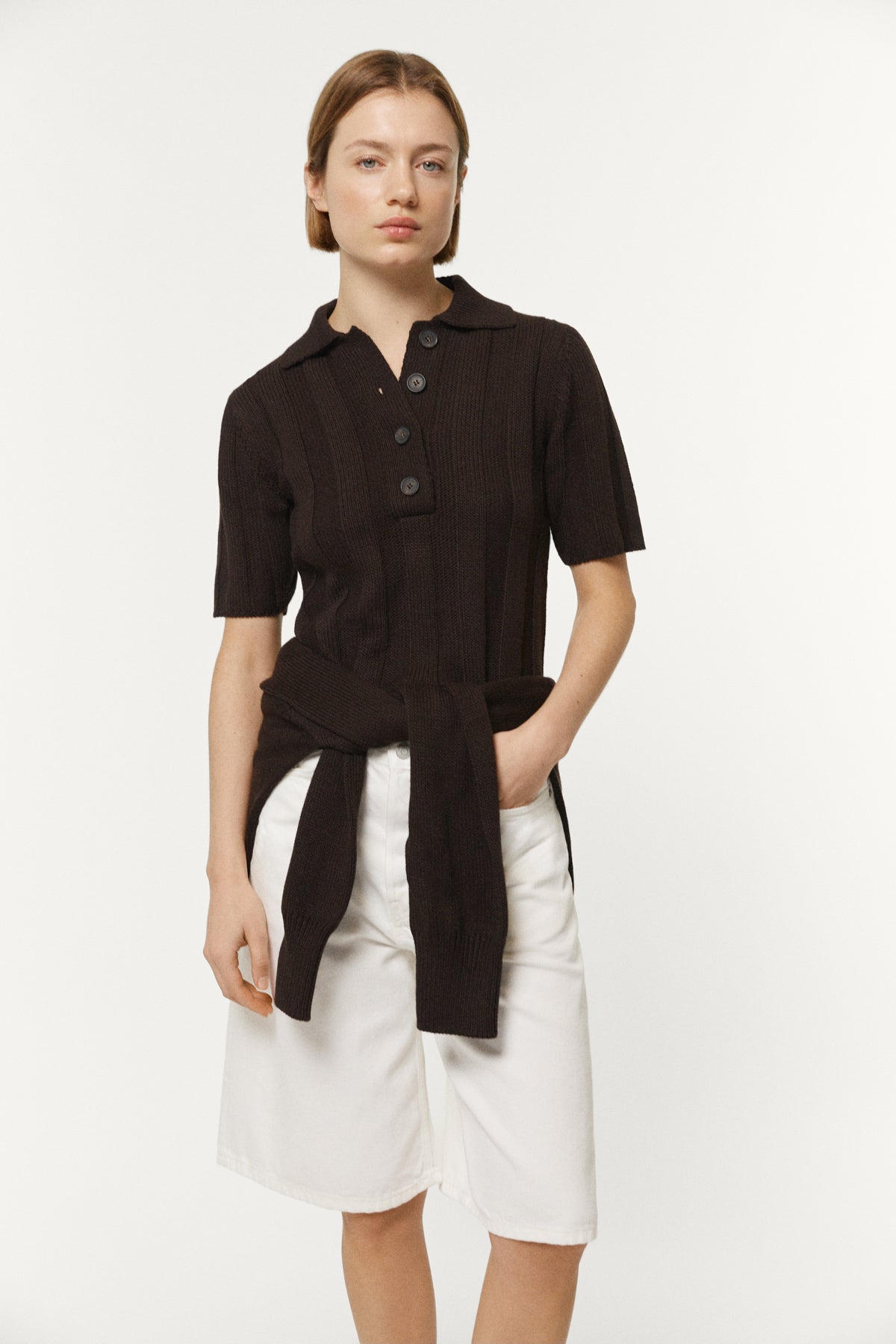 The Organic Cotton Flat Rib Tricot Polo brown