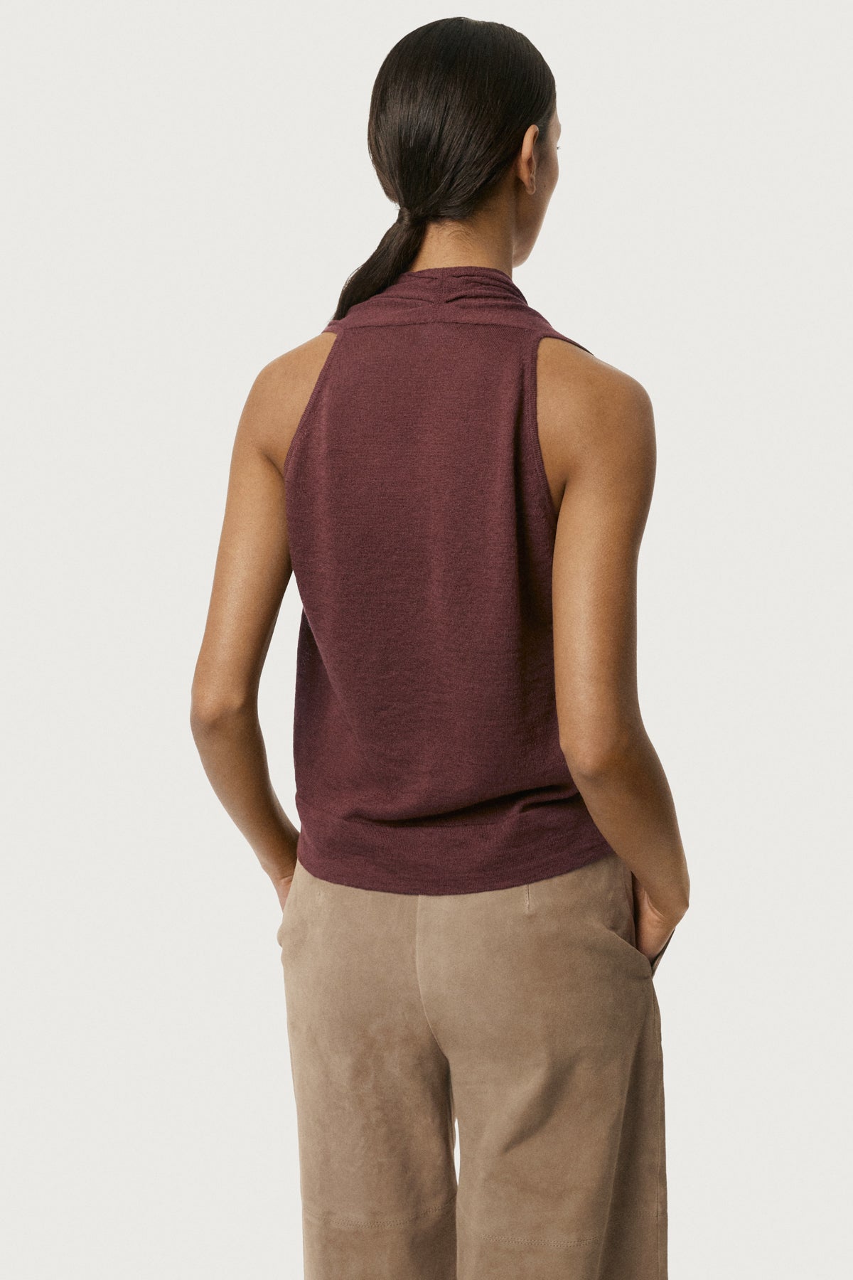 The Linen Cotton Wrap Top Mahogany