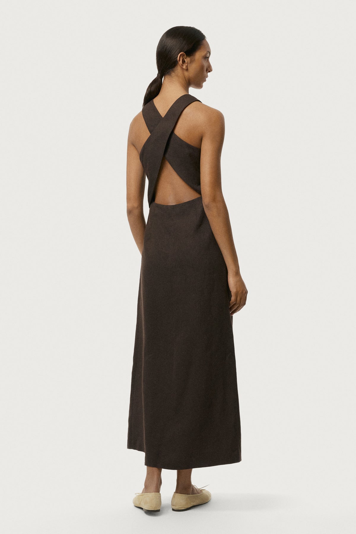 The Linen Twill Special Back Dress Cafe Noir