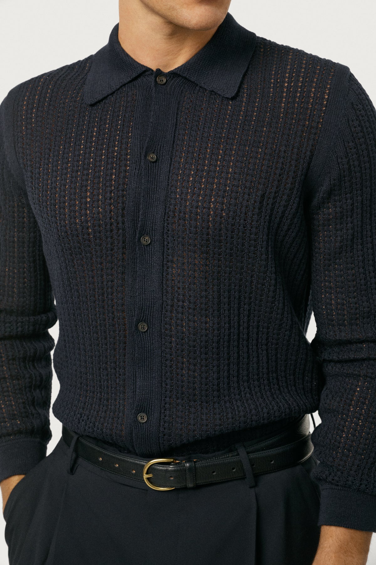 The Linen Cotton Garter Stitch Shirt Navy Blue