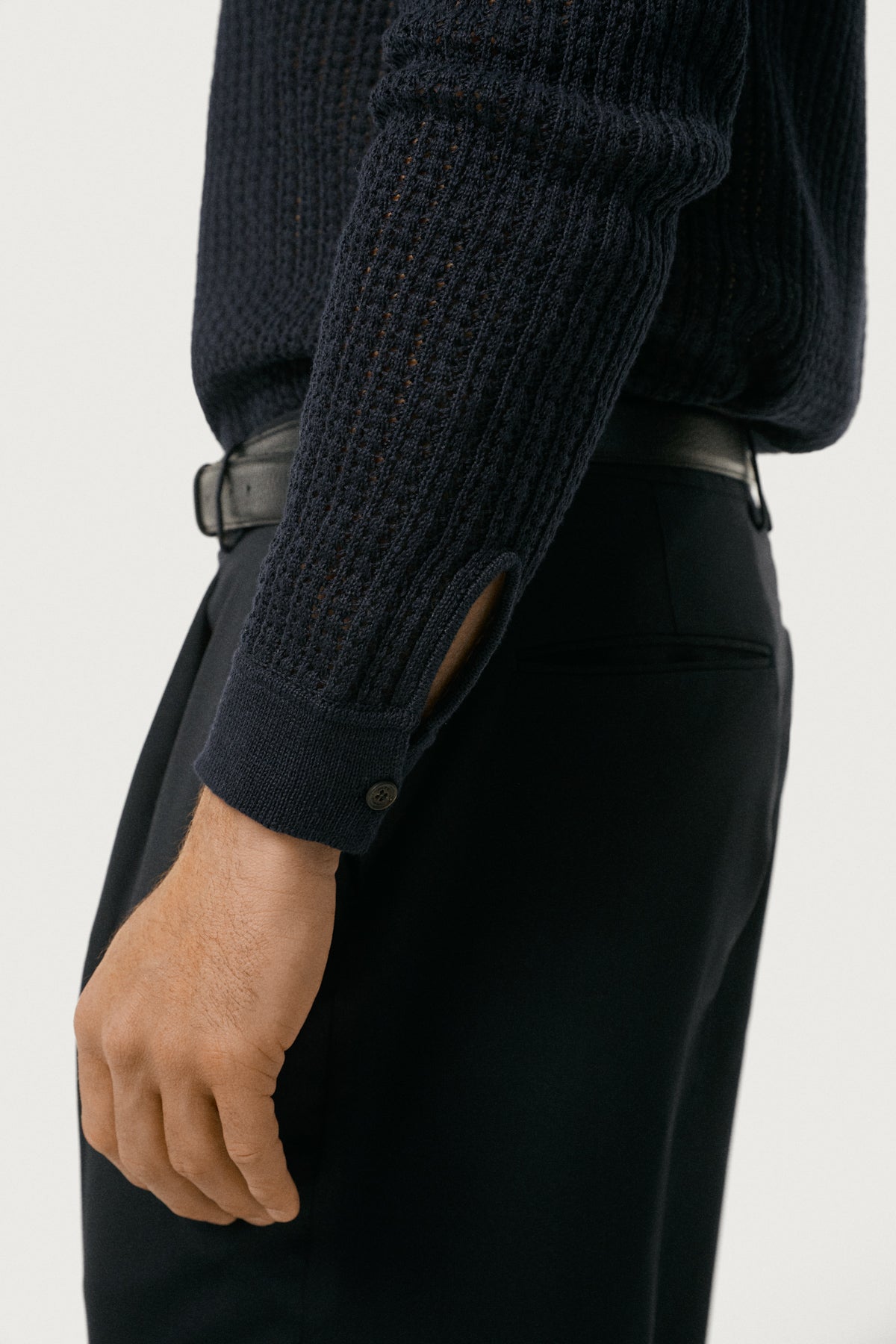 The Linen Cotton Garter Stitch Shirt Navy Blue