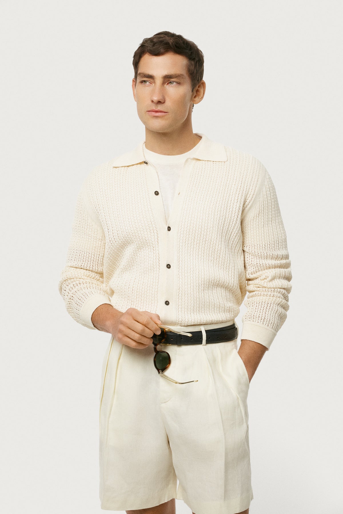 The Linen Cotton Garter Stitch Shirt Milk White
