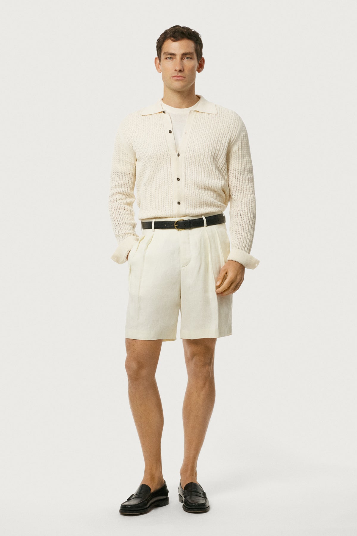 The Linen Cotton Garter Stitch Shirt Milk White