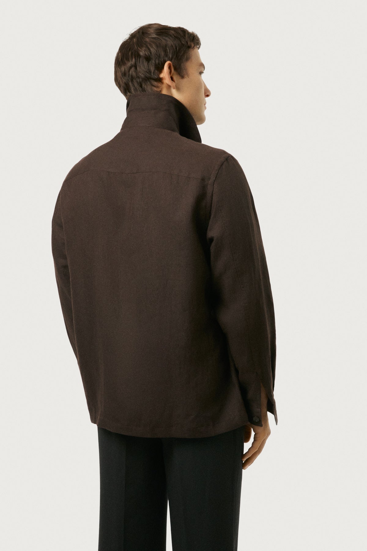 The Linen Twill Bowling Overshirt Cafe Noir