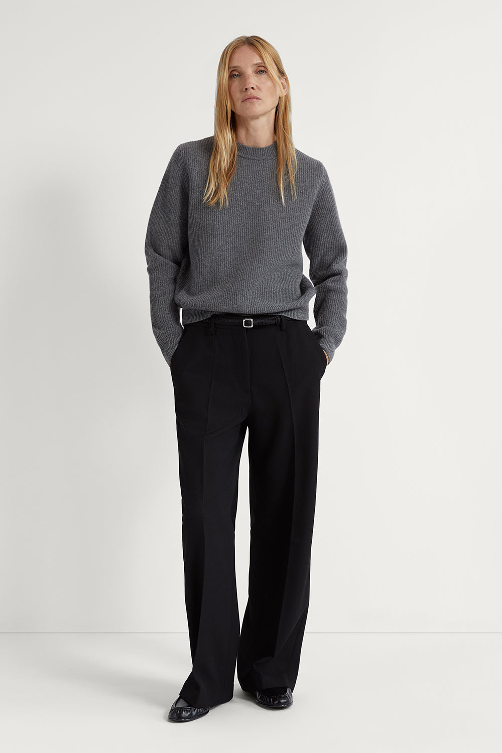 The Wool Gabardine Wide Leg Pants Black